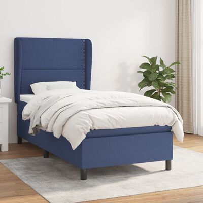 vidaXL Boxspringbett mit Matratze Blau 90x200 cm Stoff