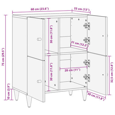 vidaXL Beistellschrank 60x33x75 cm Massivholz Mango