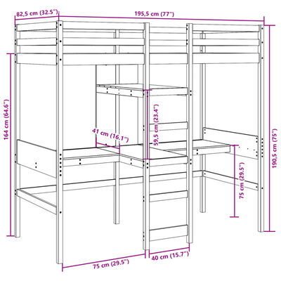 vidaXL Hochbett ohne Matratze 75x190 cm Massivholz Kiefer