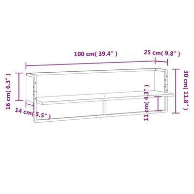 vidaXL Wandregal mit Stange Grau Sonoma 100x25x30 cm