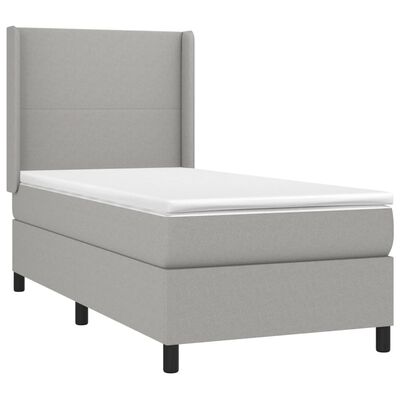 vidaXL Boxspringbett mit Matratze & LED Hellgrau 100x200 cm Stoff