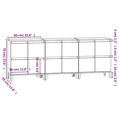 vidaXL Sideboards 3 Stk. Grau Sonoma 60x35x70 cm Holzwerkstoff