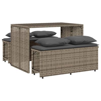 vidaXL 3-tlg. Garten-Essgruppe mit Kissen Grau Poly Rattan