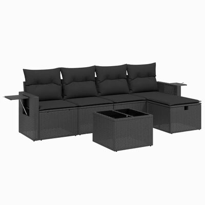 vidaXL 6-tlg. Garten-Sofagarnitur mit Kissen Schwarz Poly Rattan