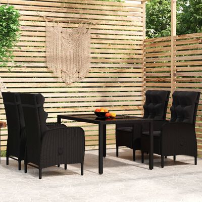 vidaXL 5-tlg. Garten-Essgruppe Poly Rattan Schwarz