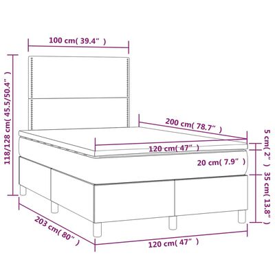 vidaXL Boxspringbett mit Matratze & LED Rosa 120x200 cm Samt