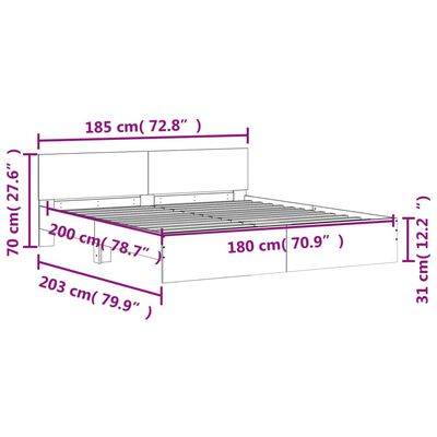 vidaXL Bettgestell mit Kopfteil Weiß 180x200 cm