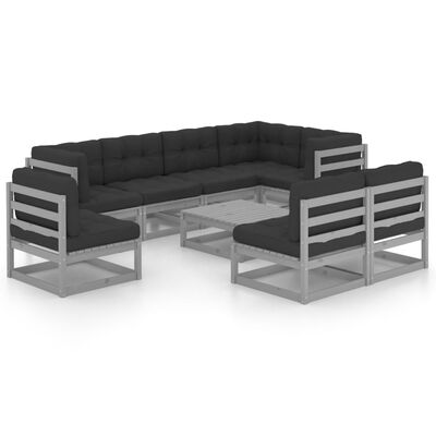 vidaXL 9-tlg. Garten-Lounge-Set mit Kissen Massivholz Kiefer