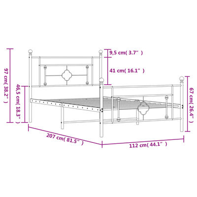 vidaXL Bettgestell mit Kopf- und Fußteil Metall Weiß 107x203 cm