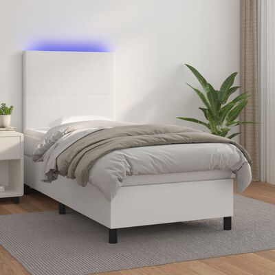 vidaXL Boxspringbett mit Matratze & LED Weiß 100x200 cm Kunstleder