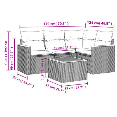 vidaXL 5-tlg. Garten-Sofagarnitur mit Kissen Beige Poly Rattan