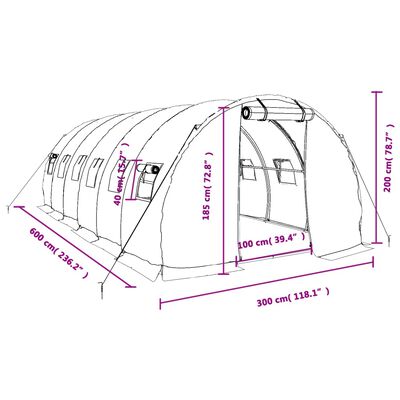 vidaXL Gewächshaus mit Stahlrahmen Weiß 18 m² 6x3x2 m