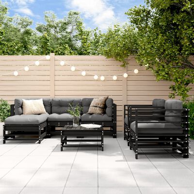 vidaXL 7-tlg. Garten-Lounge-Set Schwarz Massivholz Kiefer