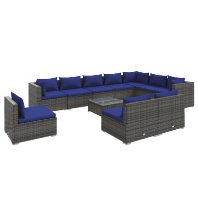 vidaXL 11-tlg. Garten-Lounge-Set mit Kissen Poly Rattan Grau