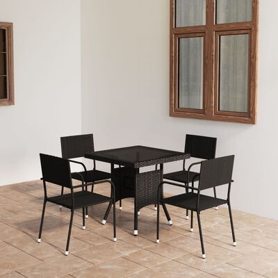 vidaXL 5-tlg. Garten-Essgruppe Poly Rattan Schwarz