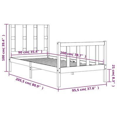 vidaXL Massivholzbett mit Kopfteil Weiß 90x200 cm