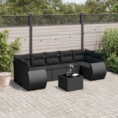 vidaXL 8-tlg. Garten-Sofagarnitur mit Kissen Schwarz Poly Rattan