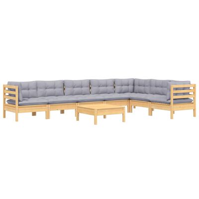 vidaXL 8-tlg. Garten-Lounge-Set mit Grauen Kissen Kiefer Massivholz