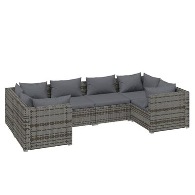 vidaXL 6-tlg. Garten-Lounge-Set mit Kissen Poly Rattan Grau