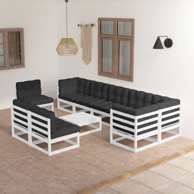 vidaXL 10-tlg. Garten-Lounge-Set mit Kissen Massivholz Kiefer