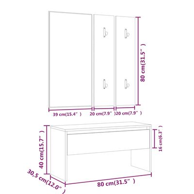 vidaXL Flurmöbel-Set Hochglanz-Weiß Holzwerkstoff