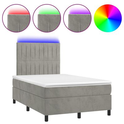 vidaXL Boxspringbett mit Matratze & LED Hellgrau 120x200 cm Samt