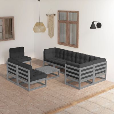 vidaXL 9-tlg. Garten-Lounge-Set mit Kissen Massivholz Kiefer