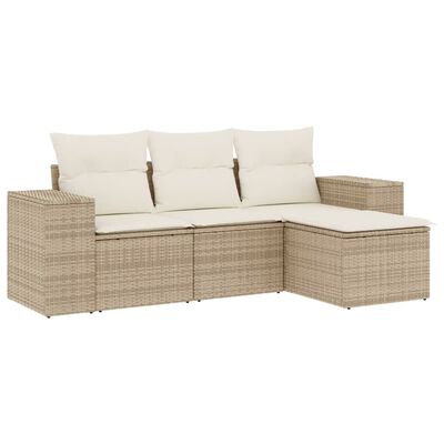 vidaXL 4-tlg. Garten-Sofagarnitur mit Kissen Beige Poly Rattan