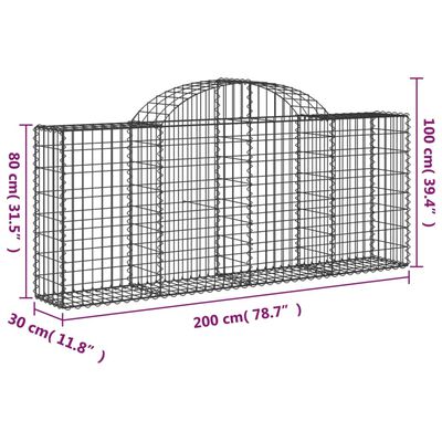 vidaXL Gabionen mit Hochbogen 25 Stk. 200x30x80/100cm Verzinktes Eisen