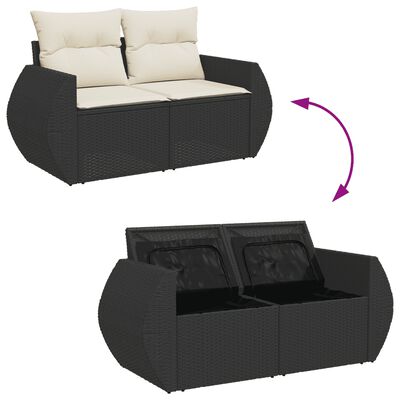 vidaXL 11-tlg. Garten-Sofagarnitur mit Kissen Schwarz Poly Rattan