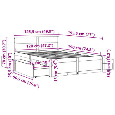 vidaXL Massivholzbett ohne Matratze Weiß 120x190 cm Kiefernholz