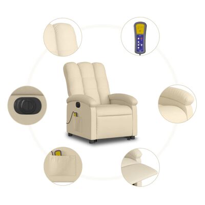 vidaXL Elektrischer Massagesessel mit Aufstehhilfe Creme Stoff