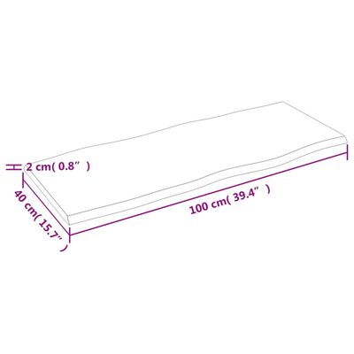 vidaXL Tischplatte 100x40x2 cm Massivholz Eiche Behandelt Baumkante