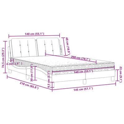 vidaXL Bett mit Matratze Weiß 140x200 cm Kunstleder