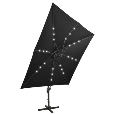 vidaXL Ampelschirm mit LED-Beleuchtung 300 cm Schwarz