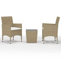 vidaXL 3-tlg. Bistro-Set Poly Rattan und Hartglas Beige