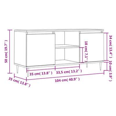 vidaXL TV-Schrank Hochglanz-Weiß 104x35x50 cm Holzwerkstoff