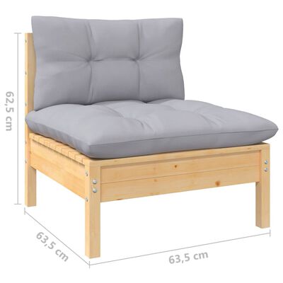 vidaXL 7-tlg. Garten-Lounge-Set mit Grauen Kissen Kiefernholz