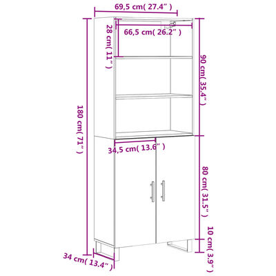 vidaXL Highboard Weiß 69,5x34x180 cm Holzwerkstoff