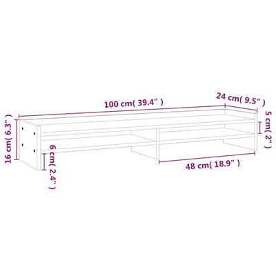 vidaXL Monitorständer Weiß 100x24x16 cm Massivholz Kiefer