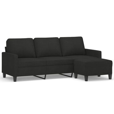 vidaXL 3-Sitzer-Sofa mit Hocker Schwarz 180 cm Stoff