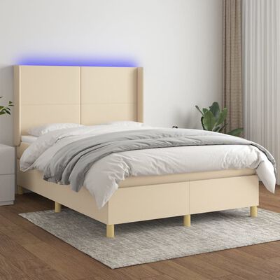 vidaXL Boxspringbett mit Matratze & LED Creme 140x190 cm Stoff