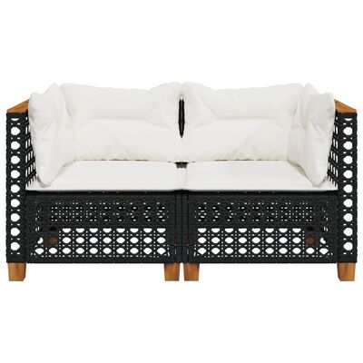 vidaXL Garten-Ecksofas mit Kissen 2 Stk. Schwarz Poly Rattan