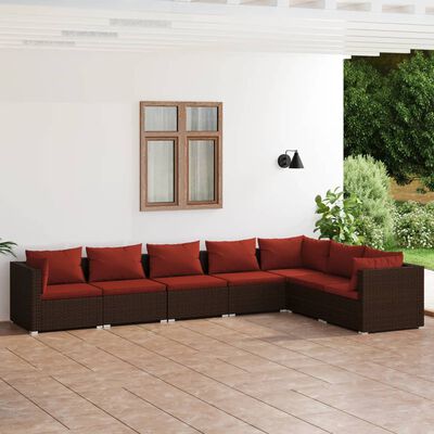 vidaXL 7-tlg. Garten-Lounge-Set mit Kissen Poly Rattan Braun