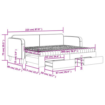 vidaXL Tagesbett Ausziehbar mit Schubladen Taupe 80x200 cm Stoff