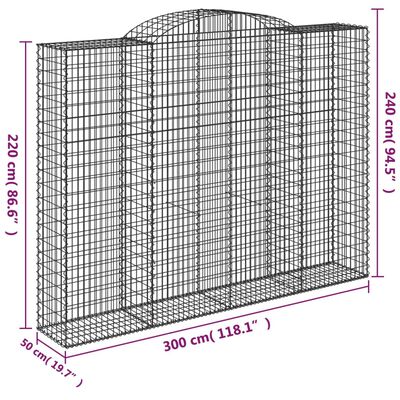 vidaXL Gabionen mit Hochbogen 4 Stk. 300x50x220/240cm Verzinktes Eisen