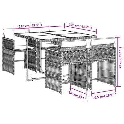 vidaXL 5-tlg. Garten-Essgruppe mit Kissen Schwarz Poly Rattan