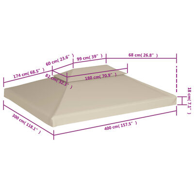 vidaXL Pavillon-Dachplane Ersatzdach 310 g/m² Beige 3×4 m