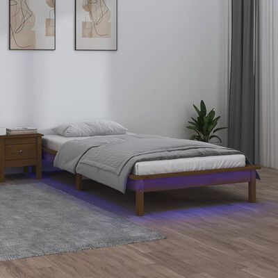 vidaXL Massivholzbett mit LEDs Honigbraun 90x190 cm