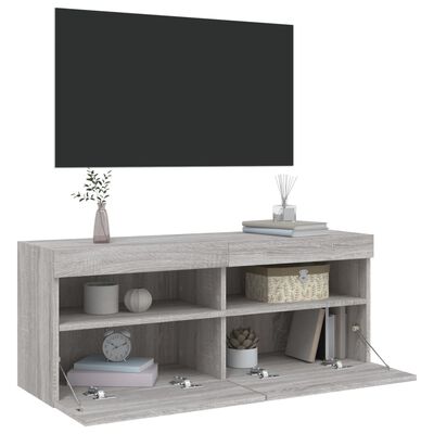 vidaXL TV-Wandschrank mit LED-Leuchten Grau Sonoma 100x30x40 cm